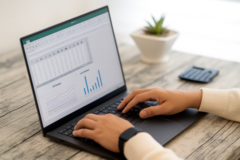 エクセルで業務を行う様子（チャートと表）